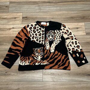 Design Options Tiger Cardigan Sweater SZ XL Full Zip Jacket Philip Jane Gordon